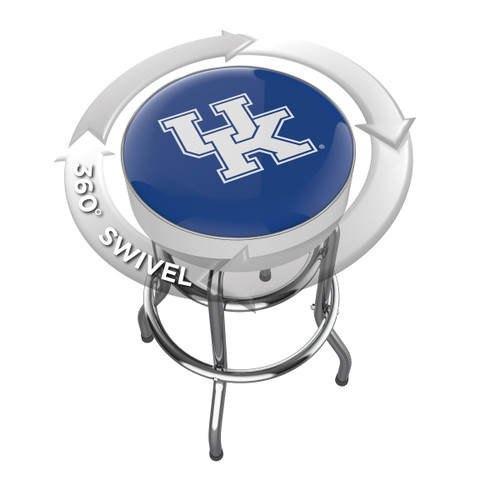 Kentucky Wildcats chrome bar stool shown from above, featuring the round team logo seat and a 360-degree swivel design. This Kentucky bar stool adds Wildcats team pride and functional seating to a home bar, game room, fan cave, or pool room.