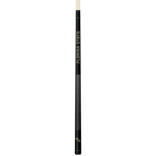 Vertical product view of the Florida State Seminoles 19oz Team Color Laser Etched 58" Cue, showing its dark grip, Seminoles team-color detailing, and laser-etched Florida State graphics.