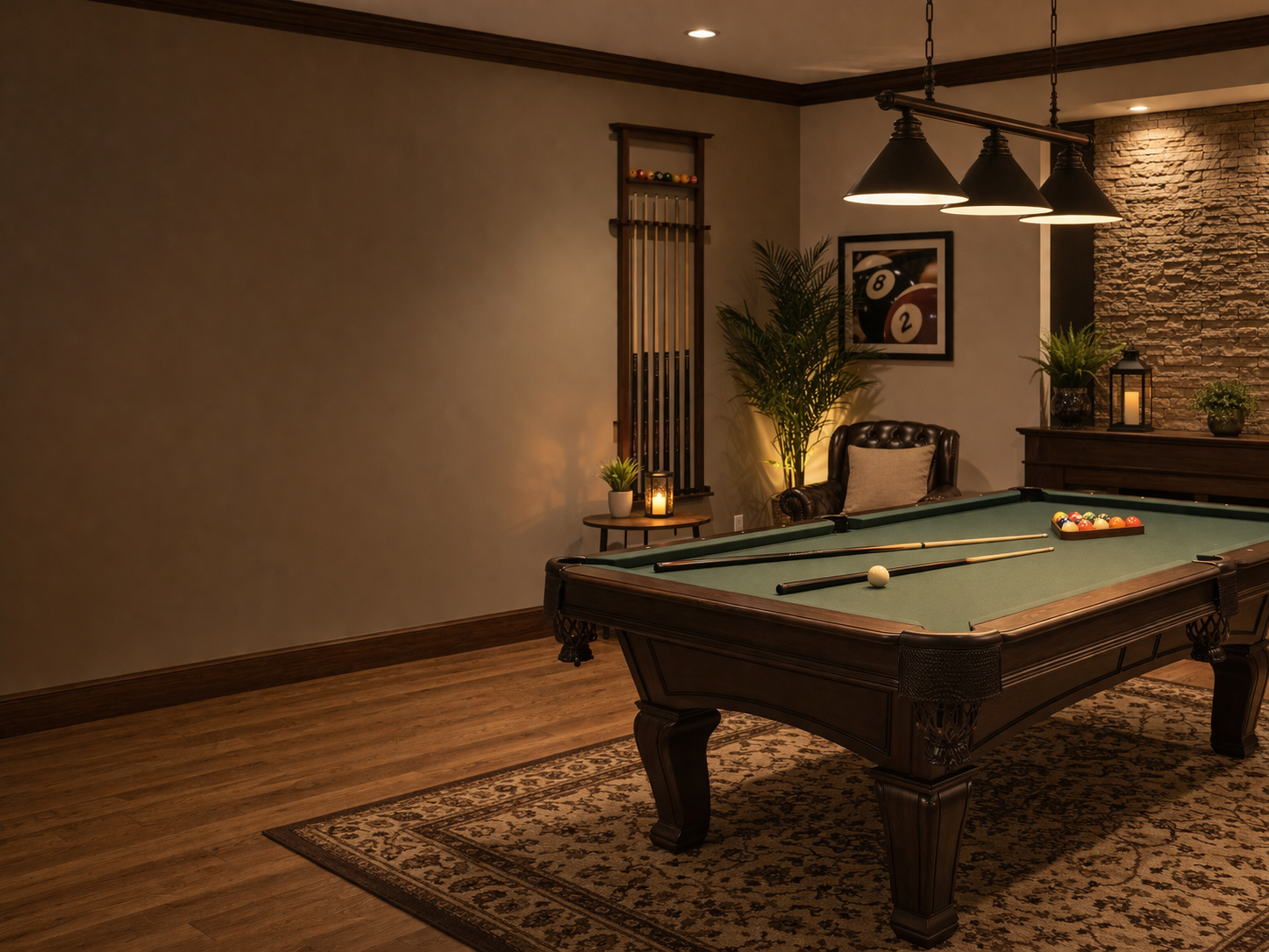 Luxury pool table in upscale game room