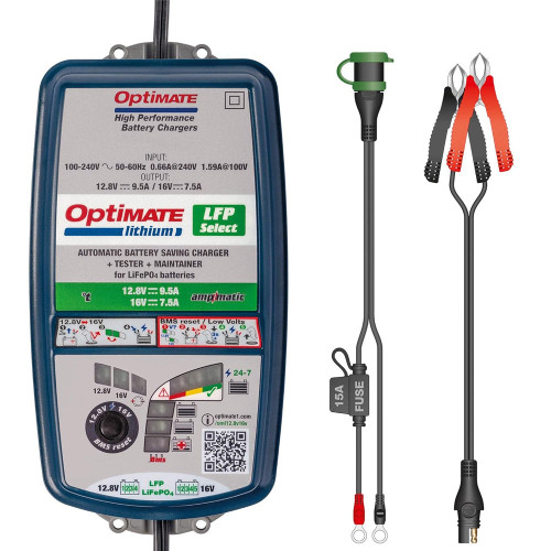 FuelTech OptiMate TM-271 V2 Lithium LFP / LiFePO4 Select Automatic Battery Charger & Maintainer [12.8-13.2 V / 16 V]