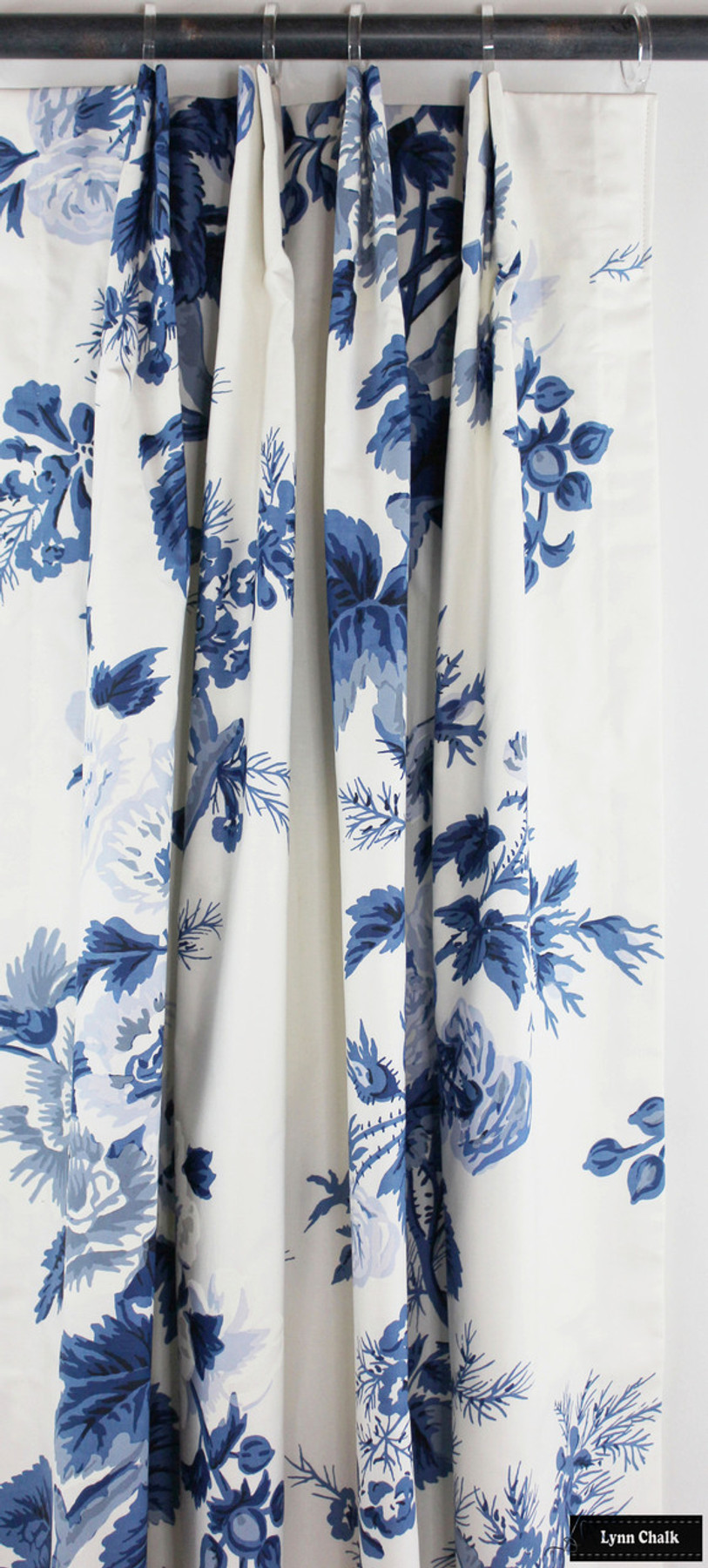 Schumacher Pyne Hollyhock Print Pillows in Indigo with welting