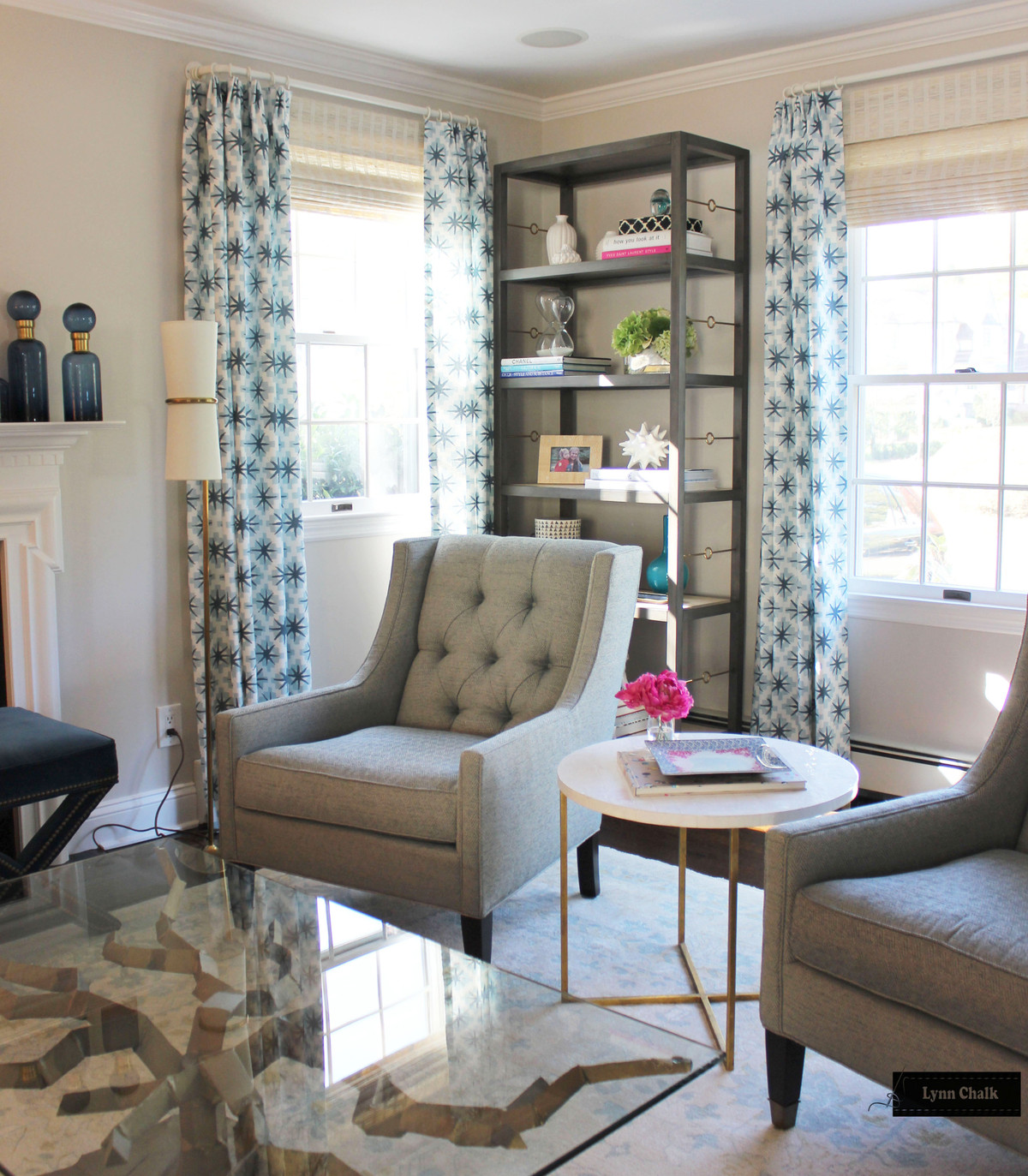 Peter Dunham Starburst Custom Drapes In Living Room