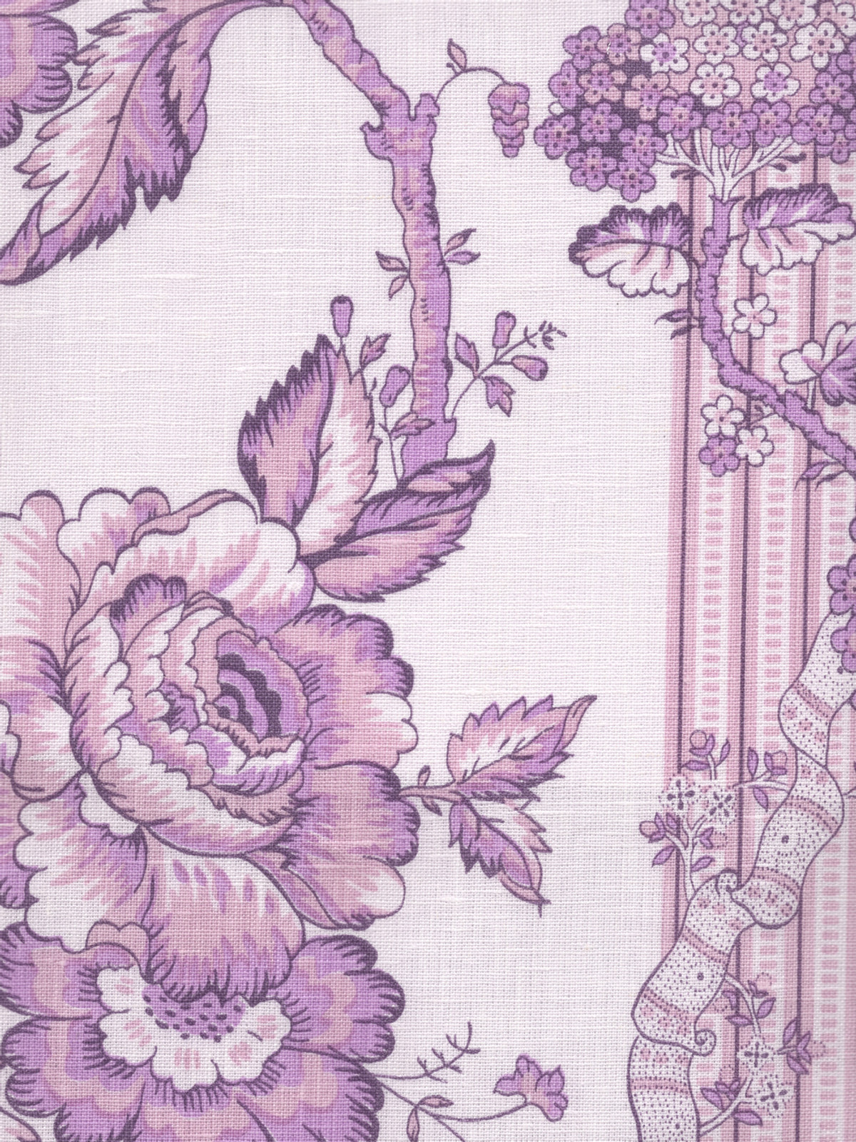 306770F-01L TOILE DES ROSES Pinks on Pale Pink on Linen Quadrille Fabric