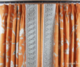 Custom Drapes in Mary McDonald Chinois Palais in Tangerine trimmed with Labyrinth Tape in Dove.