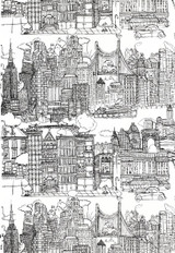Schumacher New York,  New York Wallpaper Black on White 2705530 (Priced and Sold as 10 Yard Double Roll)