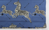 Roman Shade in Scalamandre Zebras (Shown in Denim) - Double Wide Roman Shade with Design Matched at Seams