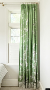Schumacher Chinois Palais Lettuce Green Double Wide Panel 135 inches long showing full vertical design.