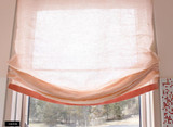 Custom Casual Roman Shades by Lynn Chalk - Double Layer of Sheer Linen with Samuel & Sons Ribbon Trim