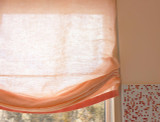 Custom Casual Roman Shades by Lynn Chalk - Double Layer of Sheer Linen with Samuel & Sons Ribbon Trim