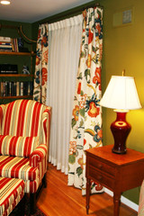 Custom Pleated Drapes by Lynn Chalk in Schumacher Celerie Kemble Hot House Flowers Spark installed in client's house