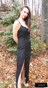 One-of-a-kind Hand Beaded Dress by Lynn Chalk with Flowers and Butterflies in all Black Beads on Silk Chiffon