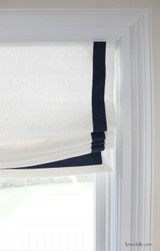 Relaxed Roman Shades in Kravet Dublin Linen 32344-1 with Samuel and Sons Navy 977-44932  1.5 inches Grosgrain Ribbon