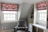   Quadrille Girls Room with Roman Shades in Island Ikat in Magenta with Samuel and Sons Steel 977-44932  1.5" Grosgrain Ribbon