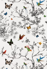Schumacher Birds and Butterflies Fabric Multi on White 174760