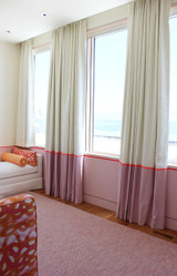 Custom Drapes by Lynn Chalk (White Linen with Pink Bottom Border and Neon Trim)