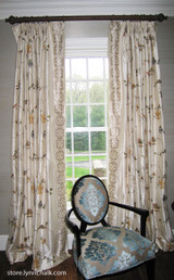 Custom Pleated Drapes by Lynn Chalk in Cowtan & Tout Chinois Border in Multi/Ivory