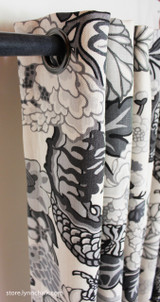 Custom Grommet Drapes by Lynn Chalk in Chiang Mai Dragon in Smoke with Satin Smoke Grommets