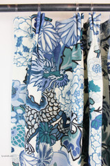 Custom Drapes by Lynn Chalk in Chiang Mai Dragon in China Blue