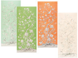 Chinois Palais Wallcovering by Mary McDonald in Aquamarine, Lettuce, Tangerine and Blush Conch