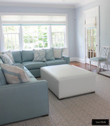 Roman Shade in Off White Linen with Samuel & Sons 2" Grosgrain Ribbon Trim on Bottom in Baby Blue