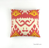 Custom Pillow by Lynn Chalk in Quadrille Kazak (Shown in Coral and New Yellow on Suncloth 20" X 20")