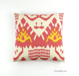 Custom Pillow by Lynn Chalk in Quadrille Kazak (Shown in Coral and New Yellow on Suncloth 20" X 20")
