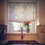 Custom Roman Shade by Lynn Chalk in Quadrille Island Ikat in Zibby Blue (Picture sent in by client)