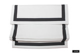 Roman Shade in Robert Allen Milan in Pearl with Samuel and Sons 1 1/2" Grosgrain Ribbon Trim in Black set in 1.5" from edge.