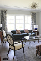    Living Room with Schumacher Iconic Leopard Custom Drapes (Shown in Ink - comes in other colors)