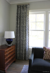 Custom Traditional Pinch Pleated Drapes by Lynn Chalk in Schumacher Iconic Leopard in Ink