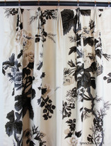 Custom Fan Pleated Drapes in Pyne Hollyhock Print in Charcoal