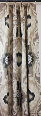 Custom Fan Pleated Drapes in Kiribati Ikat in Linen