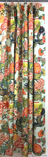Custom Pleated Drapes by Lynn Chalk in Chiang Mai Dragon in Aquamarine
