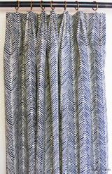 Fan Pleated Drapes in Quadrille Alan Campbell Petite Zig Zag -Navy on Tint