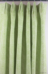 Fan Pleated Drapes in Quadrille Alan Campbell Petite Zig Zag (Custom Color Jungle Green on White)