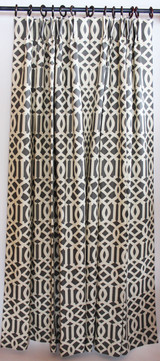 Schumacher Imperial Trellis Inverted Pleated Drapes (shown in Natural/Coffee -comes in many colors)