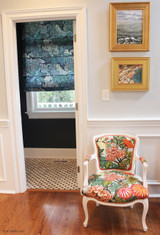Roman Backslat Shade in Kelly Wearstler Edo Linen Teal.  Chair in Chiang Mai Dragon Aquamarine.