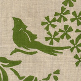 Birds Silhouette Saffron on Grass on Natural Linen