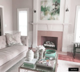 Schumacher Mary McDonald Chinois Palais Drapes in Tangerine with Malmaison Tape in Noir/Swan