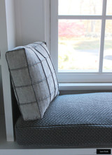 Window Seat Roman Shades in Larsen Danville Smoke.  Cushion in Maharam Monks Wool.   Pillows in Pierre Frey Cube Cendre by Lynn Chalk.