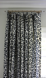 Custom Traditional Pinch Pleated Drapes by Lynn Chalk in Schumacher Iconic Leopard in Ink