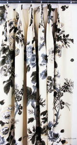 Custom Pinch Pleated Drapes in Pyne Hollyhock Print in Charcoal