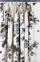 Custom Pinch Pleated Drapes in Pyne Hollyhock Print in Charcoal