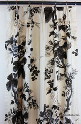 Custom Fan Pleated Drapes in Pyne Hollyhock Print in Charcoal