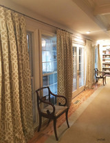 Inverted Pleated Drapes in Imperial Trellis Natural/Coffee.  Picture sent in my client after they were installed.