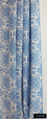 Quadrille Sigourney Small Scale French Blue on White Drapes