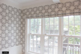 Quadrille Sigourney Reverse Grey on White Small Scale Wallpaper with matching Roman Shade