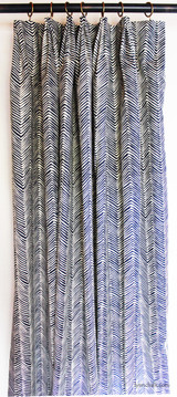 Fan Pleated Drapes in Quadrille Alan Campbell Petite Zig Zag -Navy on Tint