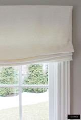   Relaxed Roman Shades and Drapes in Living Room (shown in Off-White Linen-lots of color options)