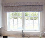 Roman Shade with Separate Box Valance in Mojave Celeste on Tint